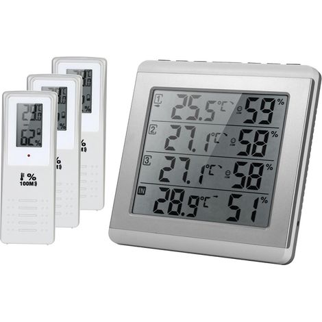 Kabelloses digitales LCD-Thermometer mit Hygrometer für den Innen- und Außenbereich, 4 Kanäle für Temperatur und Luftfeuchtigkeit