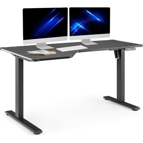 Schreibtisch Worktime Game 140 x 100 LED elektrisch höhenverstellbar schwarz hjh OFFICE (1/5)