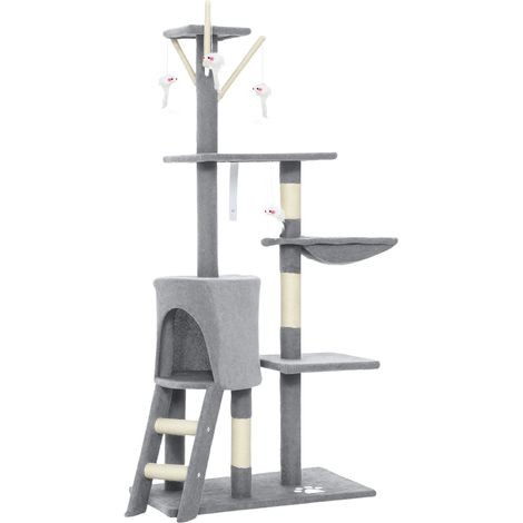 Árbol para gato torre multi niveles 60 x 35 x 134 cm rascador sisal cueva acogedora con hamaca contemporáneo de madera gris 210007621 (1/5)