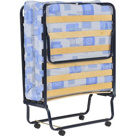 Altobuy – Lit pliant 120x190cm – Structure métal laqué bleu nuit – 12 lattes multiplis – 4 roulettes pivotantes – Épaisseur matelas 8cm (1/3)