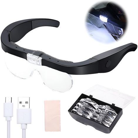 Loupes Frontales Avec Éclairage - Lentilles Interchangeables 1 5X 2 5X 3 5X 5X - Pour Loisirs Créatifs Lecture Travail Précis - 1 Pièce