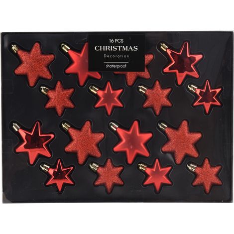 16tlg Weihnachtskugel Set Sterne Rot-CAN303120-Rot (1/3)