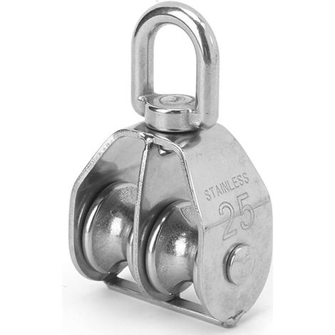 Poulie à corde double en acier inoxydable 304, diamètre 25 mm, finition argentée – Lot de 1 (1/5)