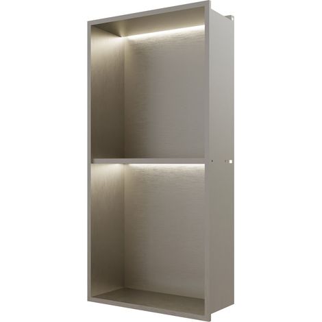 RAK Ingot Rectangular Recessed Niche 600mm H x 300mm W with LED - Brushed Nickel (1/4)