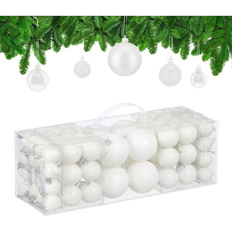 Boule de Noël, lot de 76, en Plastique, pour décorer Sapin, Blanche (1/5)