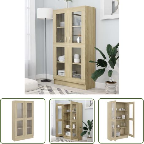 The Living Store Vitrinenschrank Sonoma-Eiche 82,5x30,5x150 cm Holzwerkstoff - Bücherregal - Regal - Vitrinenschrank - Holzschrank - Eichefarbenes Möbel (1/5)