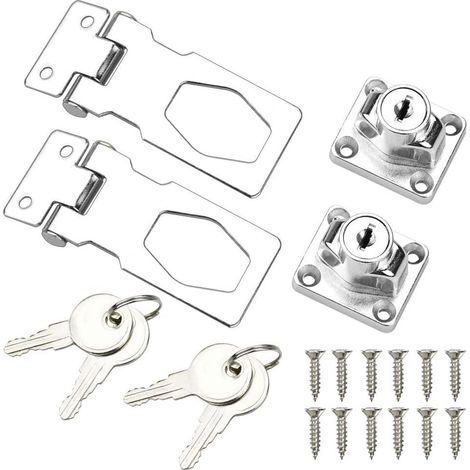 CSPARKV 2Pcs Cadenas Moraillon Inox Verrou a Clé Serrure Cadenas Utilitaire 2,5 Pouces Pour Casier Tiroir Armoire Penderie Boîte Conteneurs de Stockage Portes Remise Portes de Garage