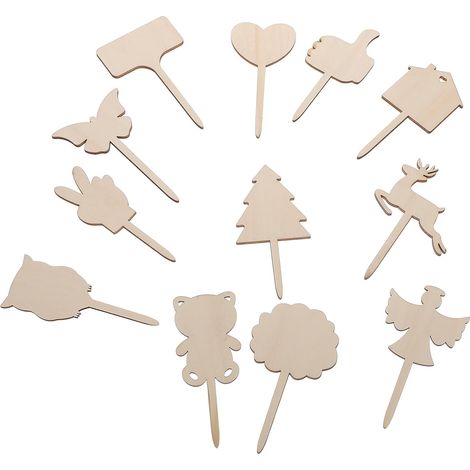 12 étiquettes en bois pour plantes, pics à fleurs pour pots de jardin (1/5)