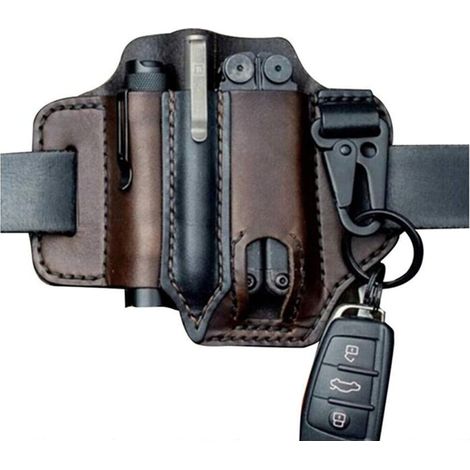 Étui multi-outils pour ceinture, organisateur de poche EDC en cuir pour hommes, étui Leatherman avec porte-stylo, porte-clés, étui pour lampe de poche, pochette en cuir EDC (marron) (1/5)