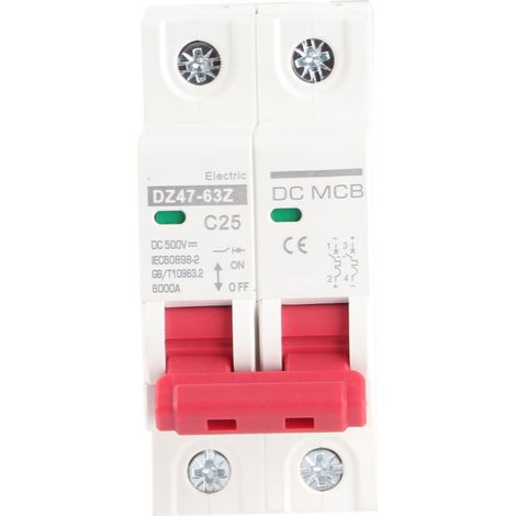 Beyamis Disjoncteur CC 2P 6000 A, montage sur rail DIN, protection photovoltaïque, interrupteur à air 25 A CC 500 V (1/5)