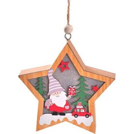 Lampe Noel Bois - Lutin Voiture Etoile LED - Decoration Interieure Salon Fenetre Table Reveillon - 15x10 cm - 1 Unite (1/5)