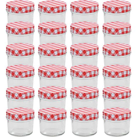 24 pots à confiture avec couvercle, blancs et rouges, en verre, 110 ml chacun (1/5)