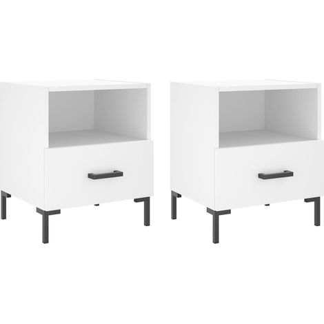 Juego de 2 mesitas de noche con cajón y compartimento abierto 40 x 35 x 47,5 cm madera contrachapada blanca DEC034921