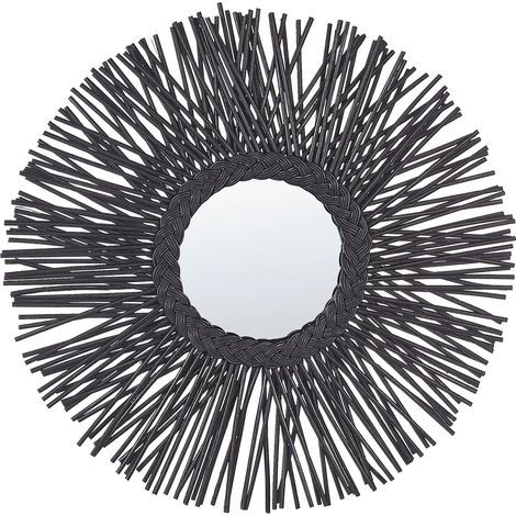 Miroir Mural Rond Moderne en Rotin Tressé Naturet ø 60 cm Noir Kalasin