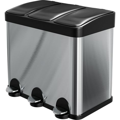 AMIG  Tripler poubelle de recyclage avec pédale  RECIK3  60 x 37 x 49 cm  Acier inoxydable  Mat (1/5)