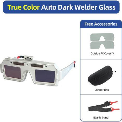 Selbstabdunkelnde, solarbetriebene Schweißerbrille mit austauschbaren Lithiumbatterien, geeignet für MMA-, WIG-, MIG- und Lichtbogenschweißen. Schweißerbrille mit echter Farbsicht. (1/5)