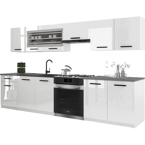 Belini ITALIA 4 Küche Ausgestattet Modular Komplett - 260 cm. Ober- und Unterschränke mit Arbeitsplatte, Weiß Hochglanz (1/5)