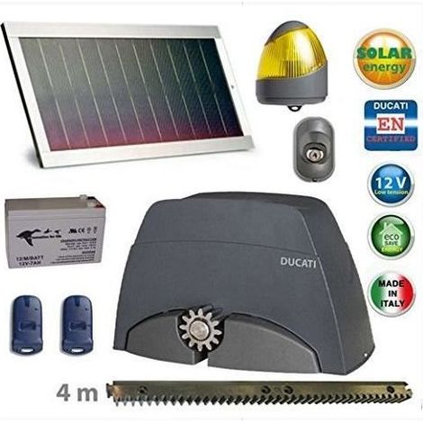 Kit de motorisation de portail automatique solaire 12V – Charge max 400 kg – Longueur de vantail 4 m – Moteur électromécanique avec panneau solaire 10W