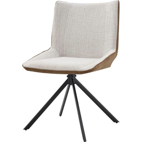 Chaise Kilora - tissu texturé et éffet Daim avec pieds métal noir-Beige clair (1/5)