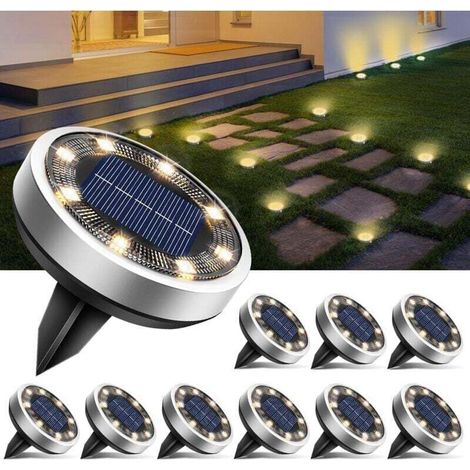 Set of 10 Solar Ground Lamp, 8 LED Outdoor Solar Garden Waterproof IP65 Solar Light, Outdoor Solar Spotlight for Paths Lawn Terrace Driveway Courtyard Swimming Pool, Warm White [Energy Class E] (1/4)