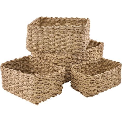 Lot De 4 Panier Osier Empilable, Salle de Bain Corbeille Enfant Jaune, Panier Table a Langer Bebe,Panier de Rangement Tressés pour Décoration de Chambre d'Enfant, Salle de Bain, Chambre à Coucher-Kart (1/5)