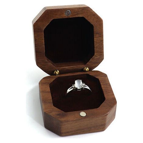 Boîte à bagues double, boîte à bagues de mariage en bois, boîte à bagues de mariage, pour les fiançailles de mariage de la Saint-Valentin, proposition(brun) (1/5)