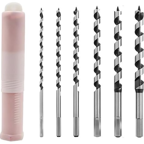 JSSEVN - Set of 6 Long 230mm Twist Wood Drill Bits, 230mm Long Wood Drill Bit Set - With Hex Shank - Diameters 6mm, 8mm, 10mm, 12mm, 14mm, 16mm (1/5)