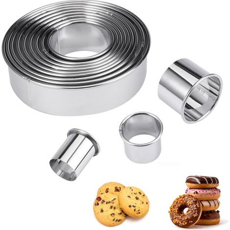 12 Emporte-pièce, Acier inoxydable, Diamètre 2,4-11,2cm, Hauteur 3cm, Pour pâtisserie, Biscuit (1/5)