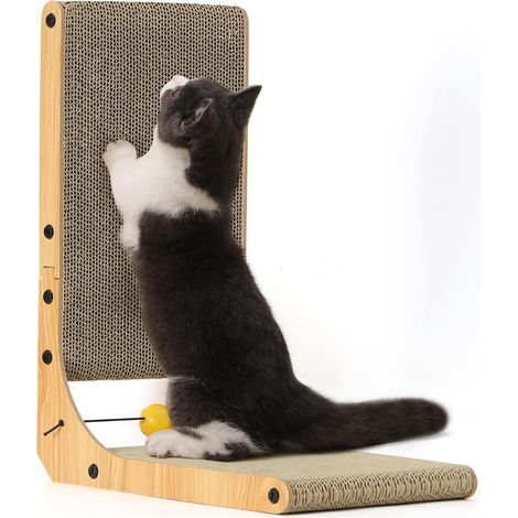 1 griffoir pour chat, carton résistant forme l 48cm, jouet à intégré, accessoire pour mur et coin (1/5)