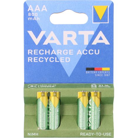 Varta Recharge AAA Micro Accu Recycled Ni-MH 1,2V 800mAh 4er Blister