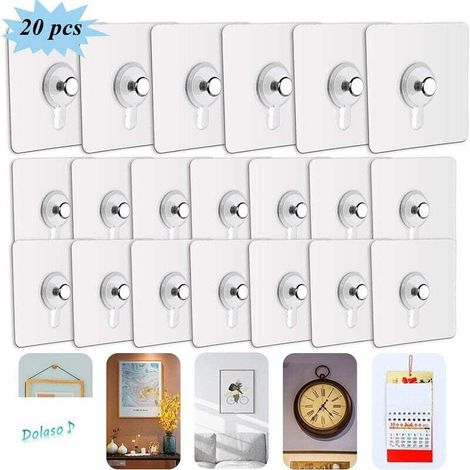 Packung mit 20 selbstklebenden Bilderhaken zum Aufhängen ohne Bohren, Bilderrahmenaufhänger zum Aufhängen von Bilderrahmen, Wandbildern, Dekoration, ohne Löcher