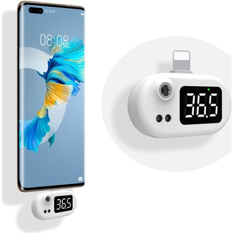Thermomètre intelligent USB, mini thermomètre portable pour téléphone portable, thermomètre infrarouge sans contact pour adultes et enfants, appareil de mesure de la température, conversion °C/°F (1/5)