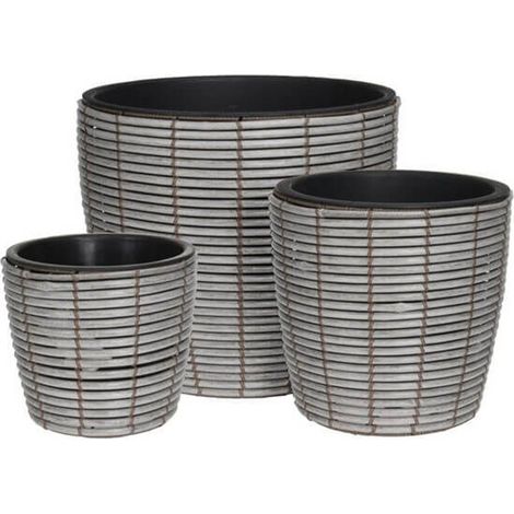Vaso da fiori intrecciato color grigio per esterni set da 3