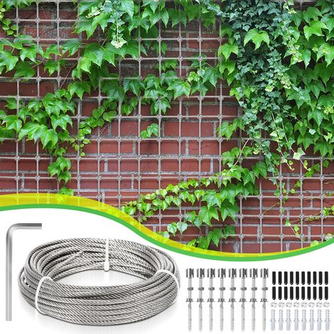 TolleTour Kit cavo acciaio inox per piante rampicanti, traliccio giardino esterno, supporto muro, stendibiancheria 12m x 3mm (1/5)