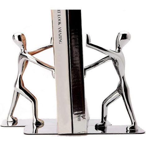 Serre-livres robustes en acier inoxydable pour grands livres, organiseur de livres décoratif argenté pour la maison et le bureau (1/5)