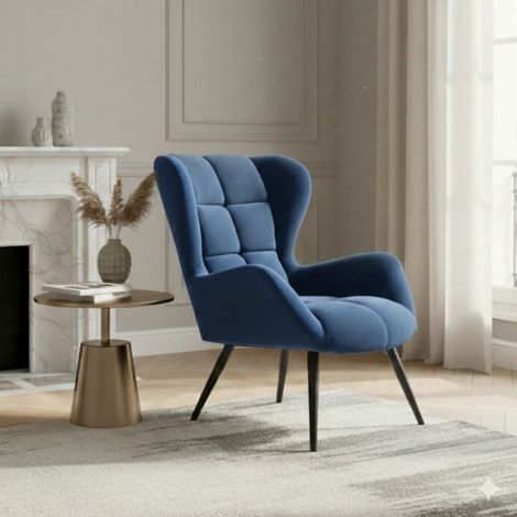 Fauteuil contemporain en velours bleu GLASGOW (1/5)