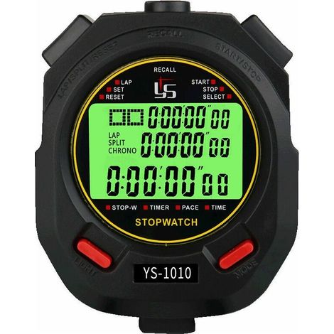 Chronomètre avec fonction muet et lumière, chronomètre électronique lumineux chronomètre d'entraînement professionnel pour le sport(10 mémoires),76221mm (1/4)