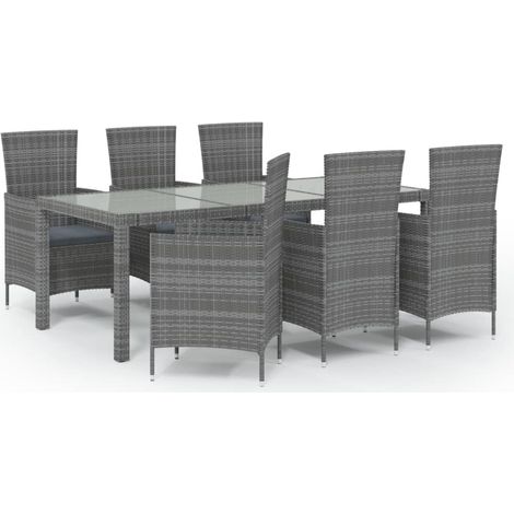 Maison Exclusive - 7-tlg. Garten-Essgruppe mit Kissen Poly Rattan