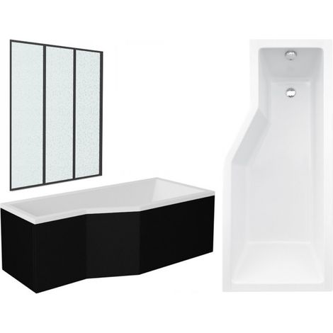 Bañera asimétrica INTEGRA con delantal negro 170cm mampara de baño - Ángulo: Derecho - Dimensiones: 170cm (1/5)