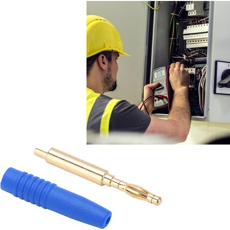 Fiche banane 2,0 mm, broches plaquées or en cuivre pur, fiche mâle de test tout cuivre, prise femelle moulée par injection, accessoires bleus (1/5)