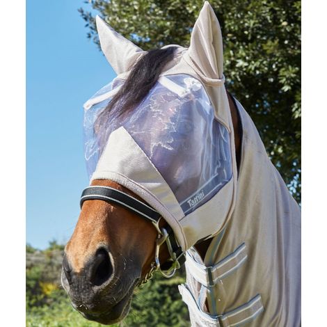 full, beige: Maschera antimosche in rete per cavalli con cuciture rivestite in pile