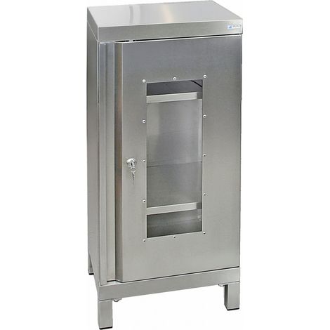 Stumpf Edelstahl-Sichtfensterschrank Cabinox, 1000x450x400mm, 2 Fachböden, Sockelfüße (1/3)