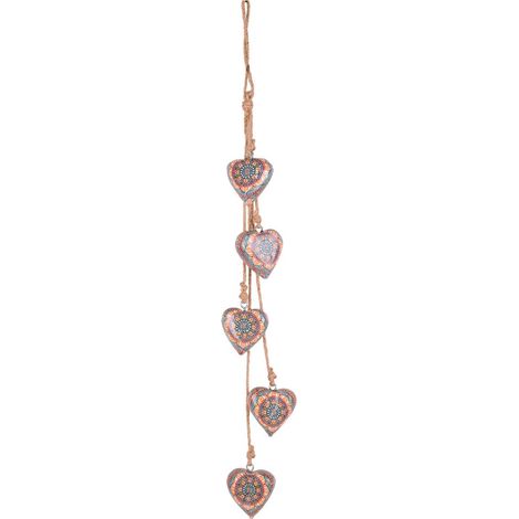 Pendente con 5 cuori in legno mandala rosa e blu 58 cm (1/5)