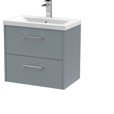 Winshill Contemporary 2 Drawer Wall Hung Vanity Unit with Mid-Edge Basin, Grey, 600mm (1/4)