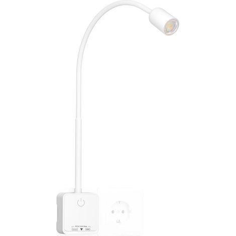 Lampe de Lecture Chevet Chambre LED Dimmable Tactile, Applique Murale Intérieure Blanche avec Prise, Charge de Sortie USB, 3 Modes de Couleur Eclairage, Angle Eclairage Spot de 50° (1/5)