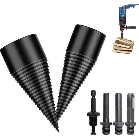 Lot de vis cônes fendeuse de bois 42 mm + 32 mm avec 4 poignées de forage, fendeur conique en bois fendeur pour perceuse (1/5)
