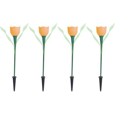 Réverbère extérieur, extérieur Solaire énergie Tulipe LED Fleur lumière étanche Jardin pelouse Lampe décoration 4 pcs(Orange) (1/5)