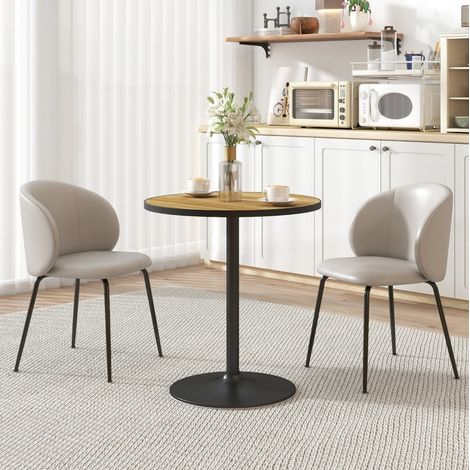 Table ronde en bois Eiche Ø70x76 cm, Esstisch mit schwarzer Kante für 2 bis 4 Personen (1/4)