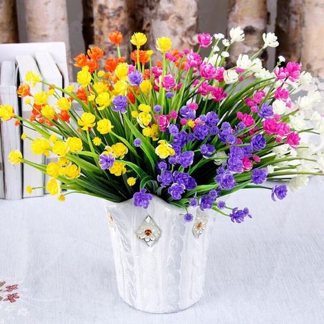 Plante fleurie artificielle,12 pcs Fleurs Artificielles Extérieures Résistant Aux UV Arbustes Plantes pour Intérieur Extérieur Suspendu Planteur Cuisine Maison Bureau(6 couleurs) (1/5)