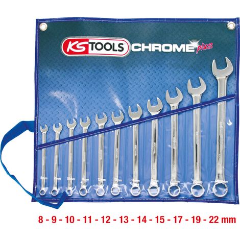 KS Tools CHROMEplus Ringmaulschlüssel-Satz, abgewinkelt, 11-tlg (1/4)